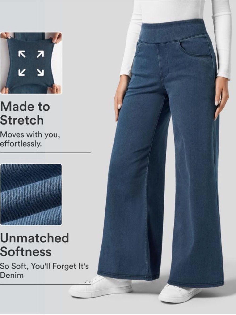 HALARA Women's High-Waist Wide Leg Stretch Jeans - Blue